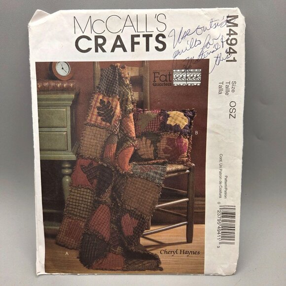 McCalls Other - McCalls Crafts M4941 Fat Quarters Rustic Quilt & Pillow Pattern UNCUT